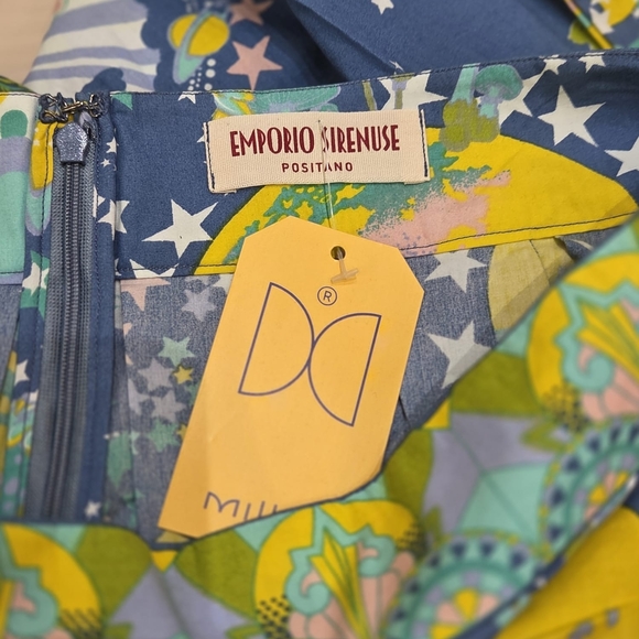 Emporio Sirenuse Flaminia Pleated Printed Cotton Blue & Green A-Line Skirt NWT - Picture 11 of 16